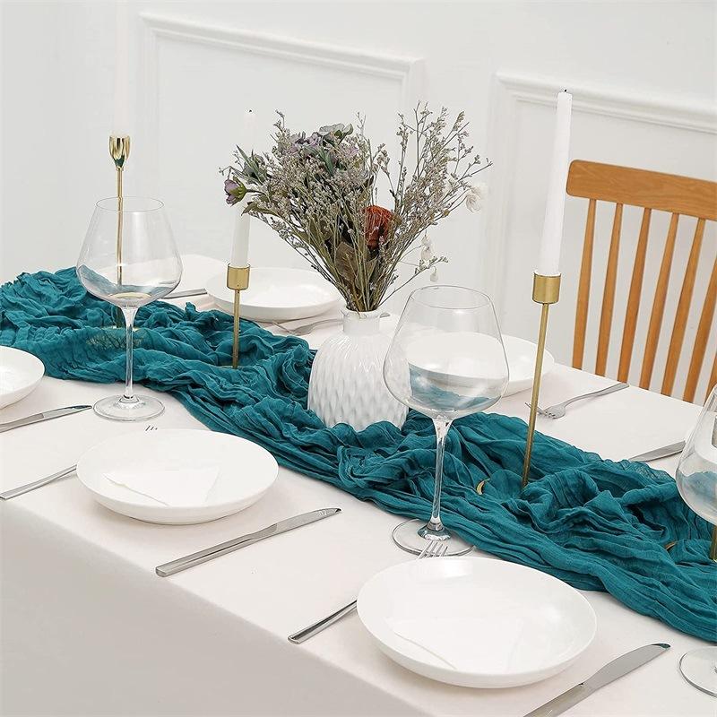 voile champray table runner gauze translucent twist table towel holiday party boho wedding tablecloth details Picture