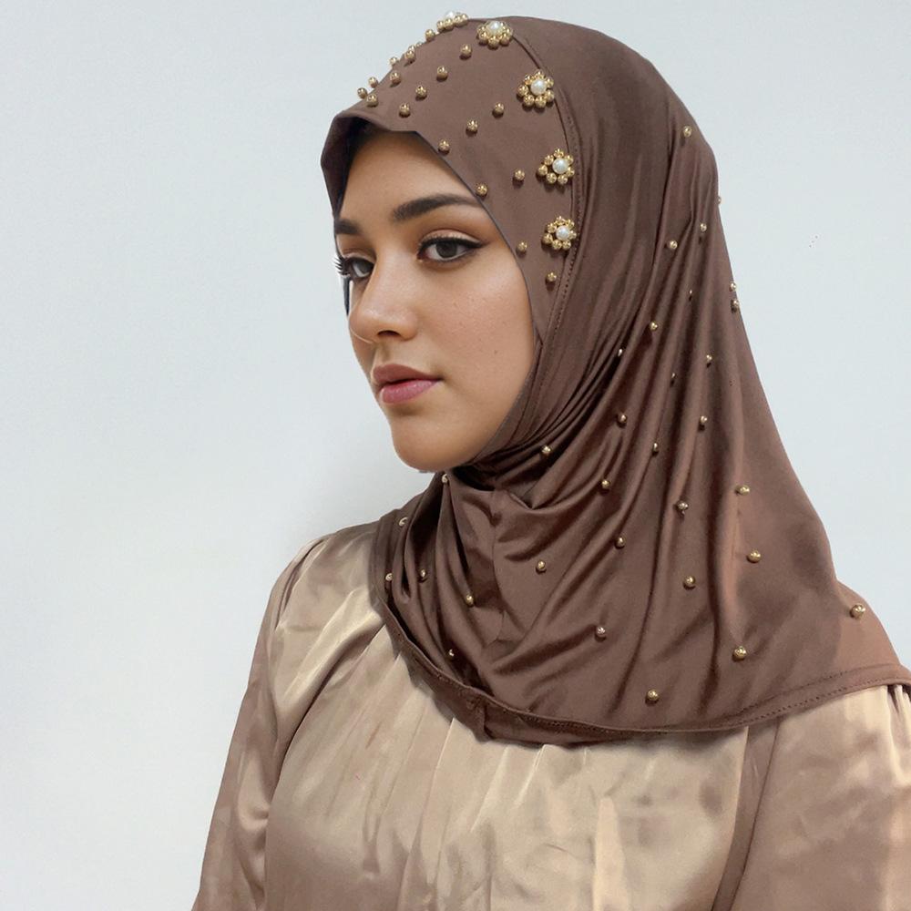 new pure color closed toe chin convenient headscarf nail pearl malay indonesia bottoming hood instant hijab