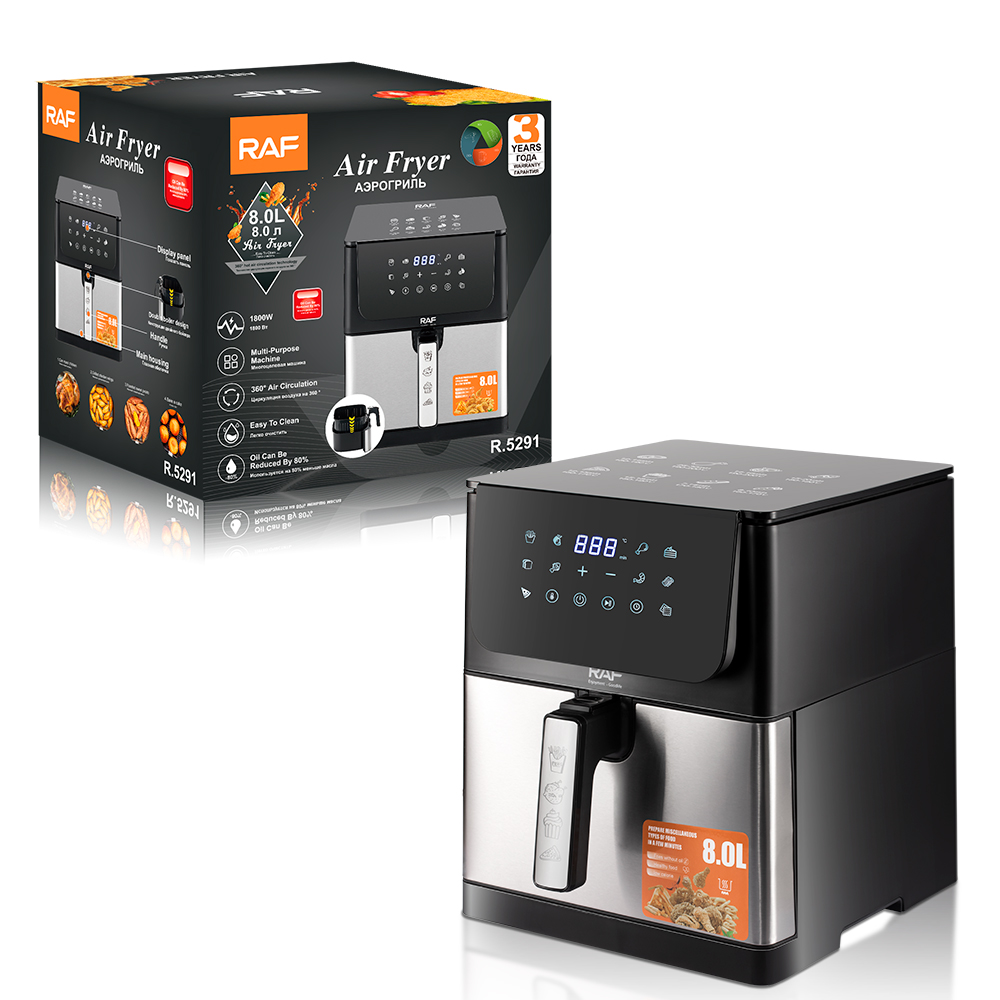 RAF European standard air fryer, multi-functional intelligent touch screen oil-free smokeless electric fryer, 8L large capacity, top and bottom heating details Picture
