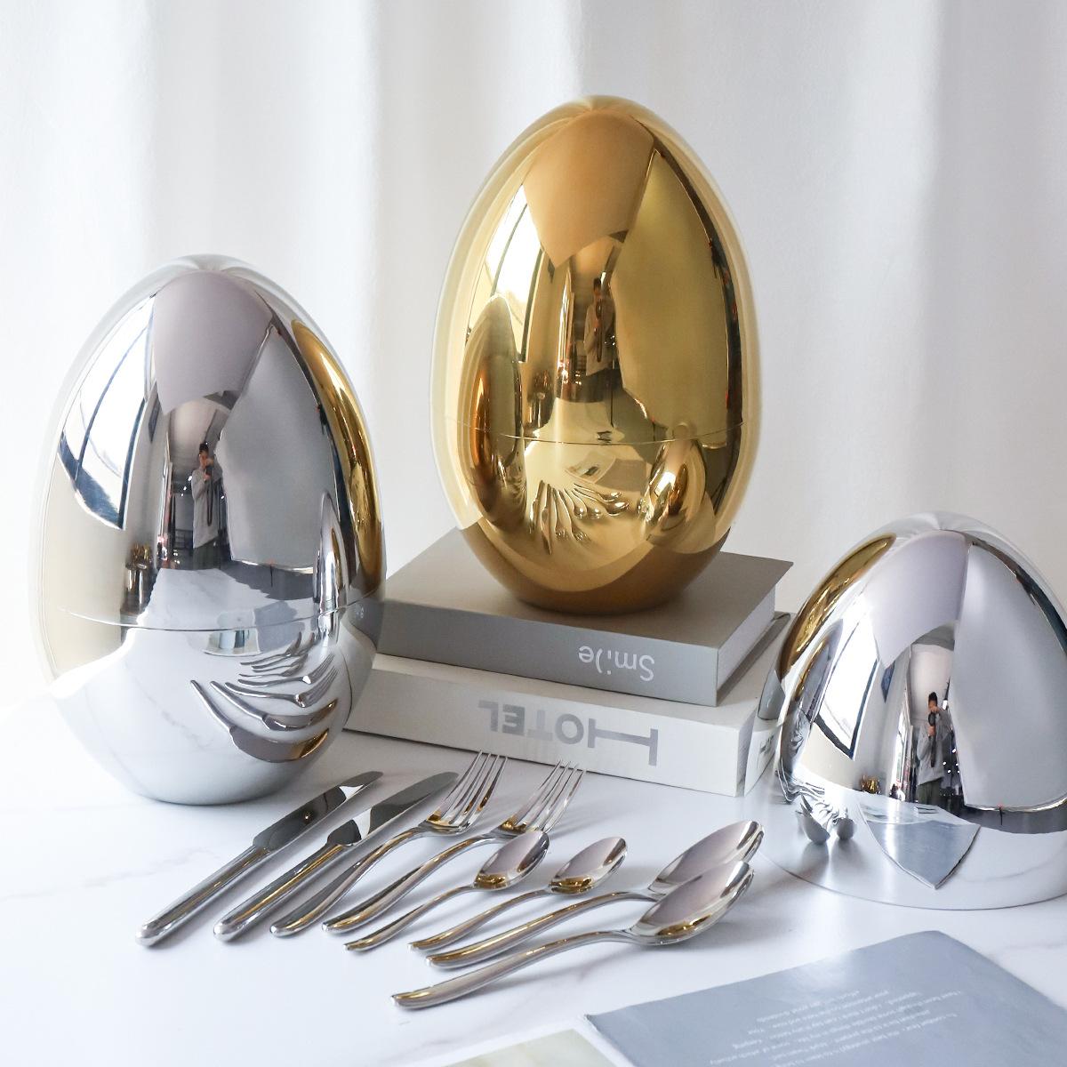 High-End Version Mood Egg Western Dinner Set 304 Stainless Steel Silver Egg Steak Knife and Fork 24-Piece Spoon Spoon Spoon