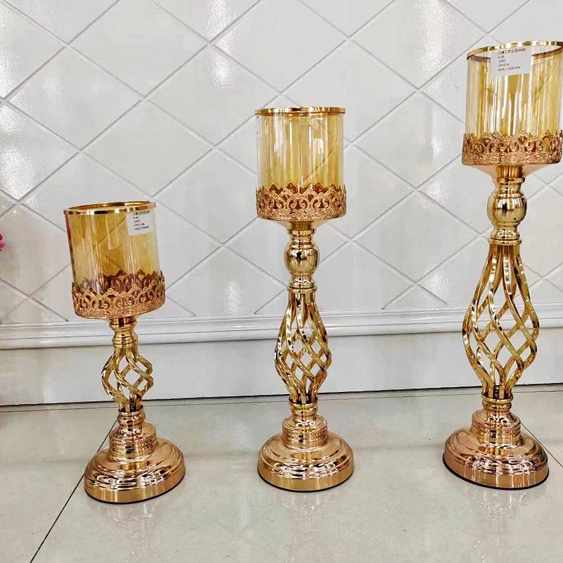 light luxury crystal candlestick european-style iron gold wedding ceremony decoration candle holder household candle dinner decoration