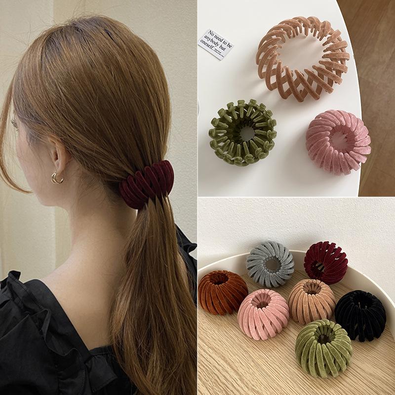 south korea bun bird's nest hair ring candy color hair clip updo hair claw hair claw clip lazy hair claw flocking hair clips hair accessories ornament