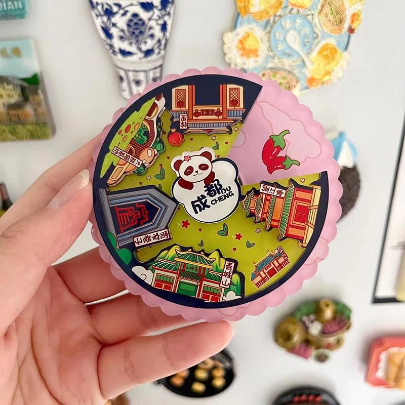 round city rotating refridgerator magnets national fashion cartoon magnetic acrylic fridge sticker refridgerator magnets chengdu xi'an tourist souvenir