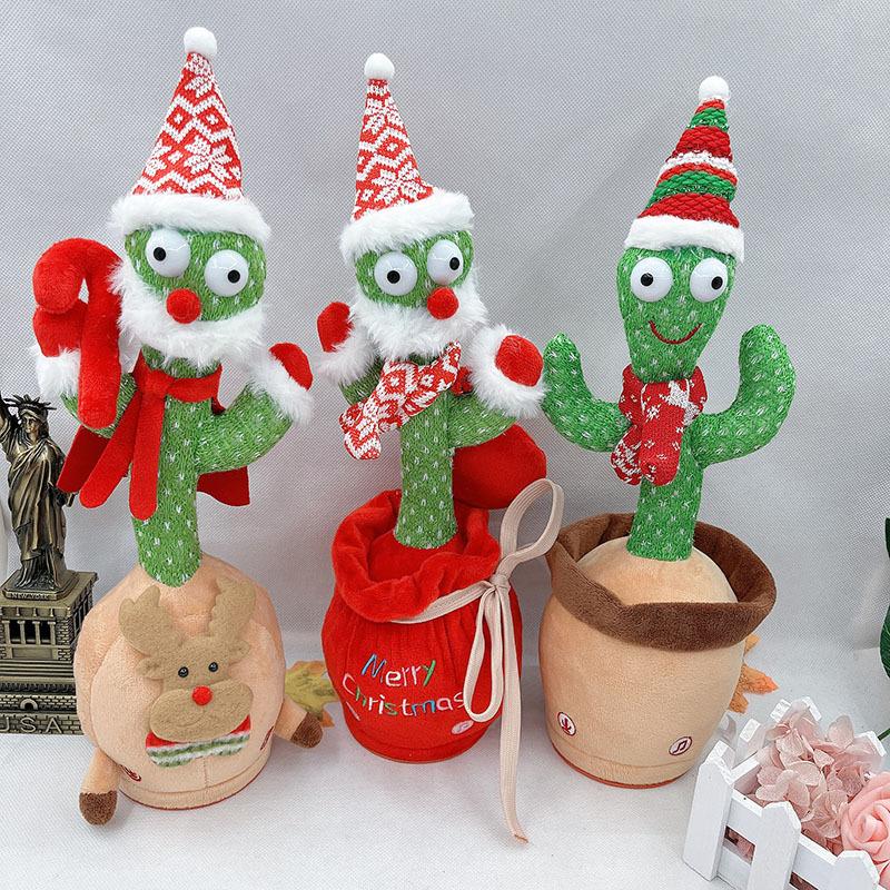 cross-border new product creative christmas gift singing dancing cactus electric toy recordable plush toy