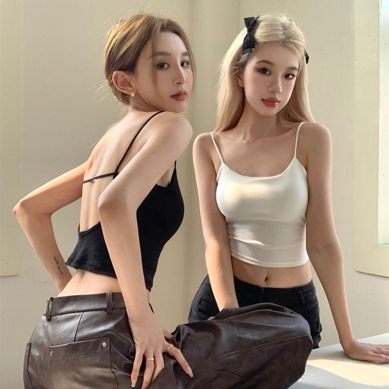 hot girl backless camisole with chest pad women's summer sexy beauty back inner design short tops outerwear
