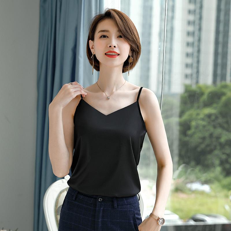 spring and summer v-neck imitation mulberry silk top elegant inner satin camisole women's 2023 new bottoming shirt