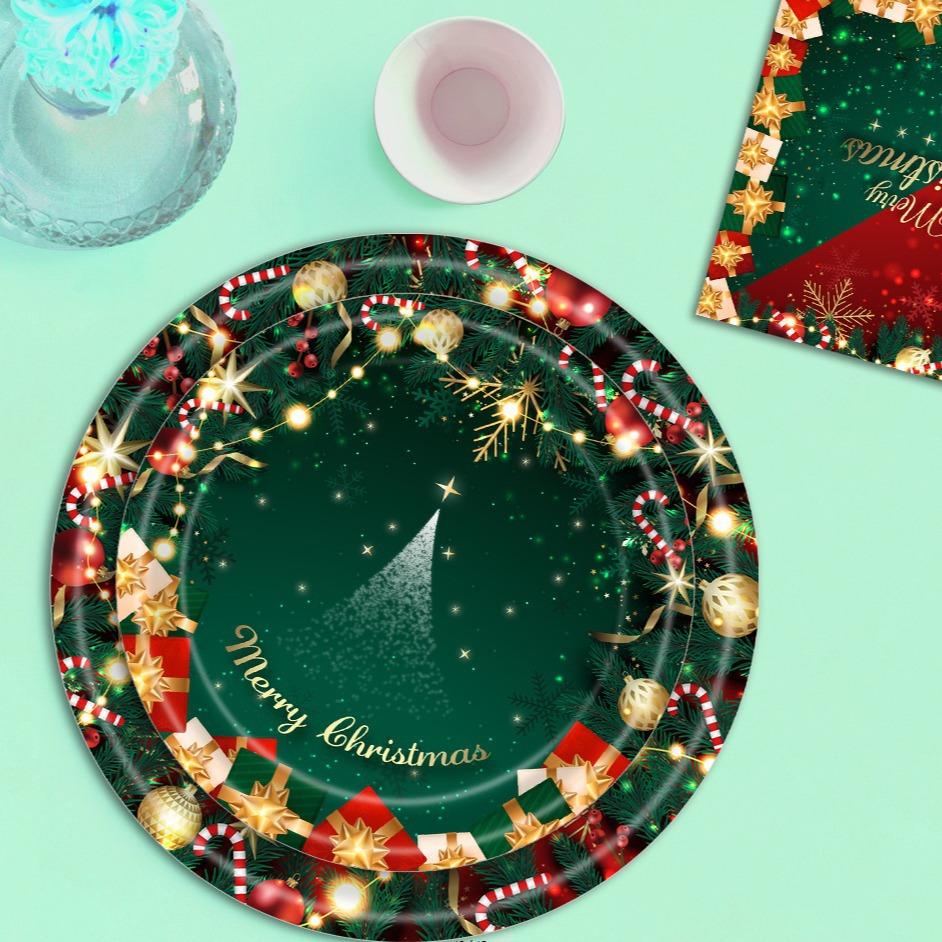 new christmas party red green christmas tree gift party suit disposable party paper pallet paper cup tablecloth Specification drawing