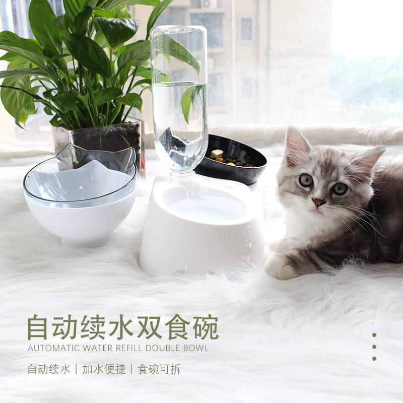 bowl neck protection double bowl pet bowl new double bowl with drinking bottle bowl plastic anti-tumble dog bowl