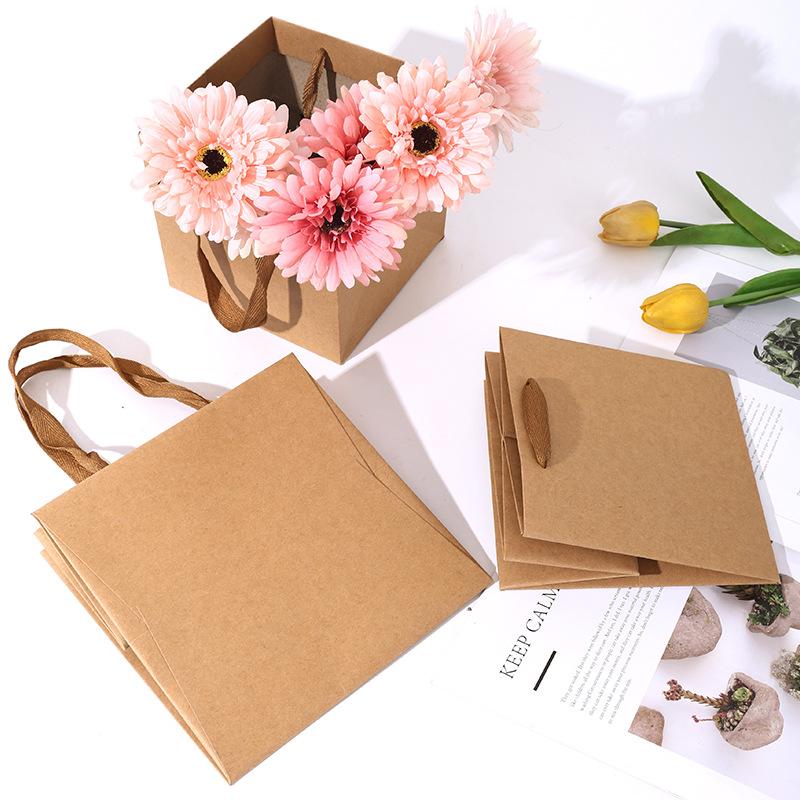 flower shop kraft paper bag baking square wide bottom bag advertising shopping gift handbag factory direct supply details Picture