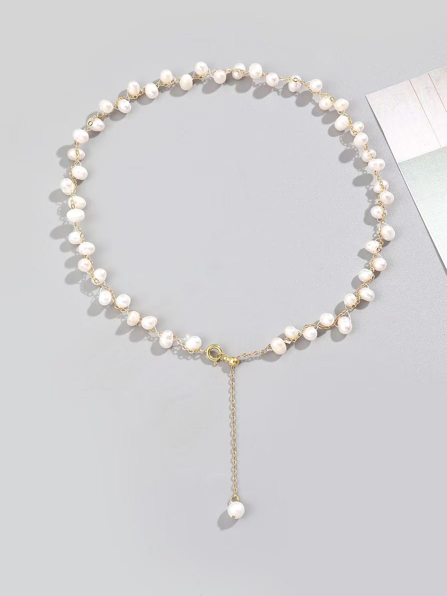 淡水珍珠手工编织项链网络爆款时尚款式手工绕线长度随意调节淡水珍珠项链详情图3