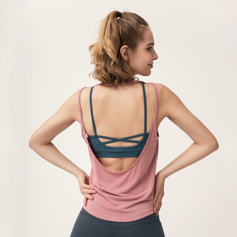 backless sexy yoga clothes u-shaped camisole breathable running exercise vest outerwear cover-up women's workout clothes