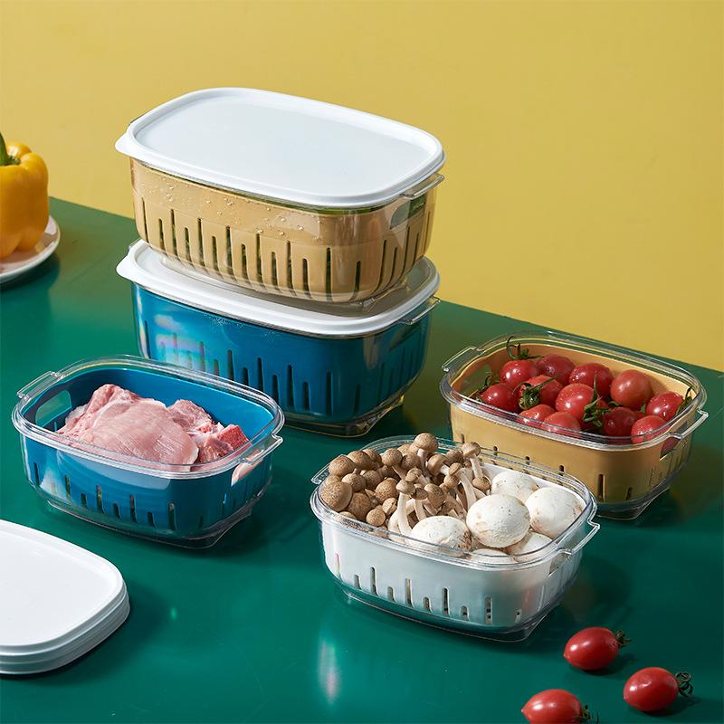 double-layer vegetable washing basket multi-functional drain basket kitchen hollow vegetable washer basket refrigerator crisper fruit and vegetable storage basket