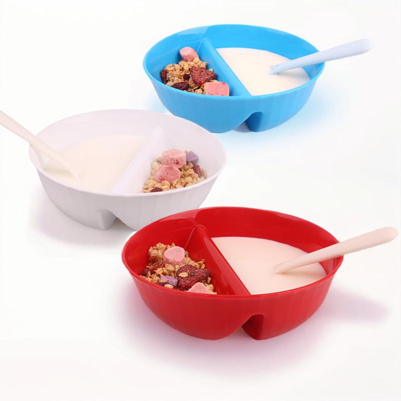 crazy grab cross-border grid dry wet separation oatmeal bowl breakfast plastic snack bowl dinner plate party snack bowl set