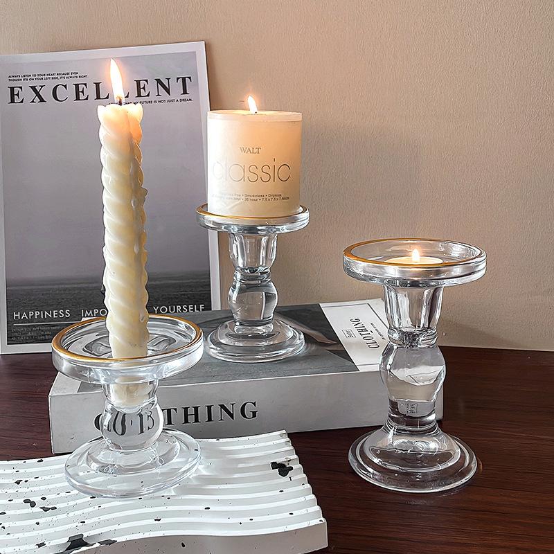 golden edge roman column glass candlestick french retro decoration home romantic aromatherapy candle holder photo props