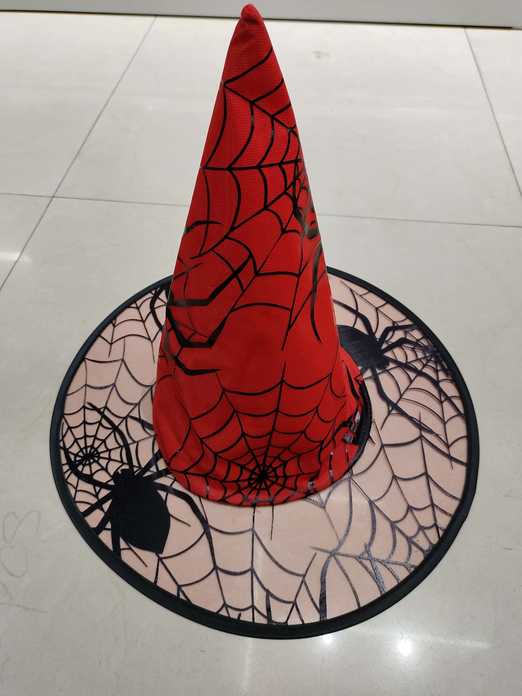 热销万圣节烫黑金大蜘蛛尖双层巫婆尖帽，多色混，成人款产品图