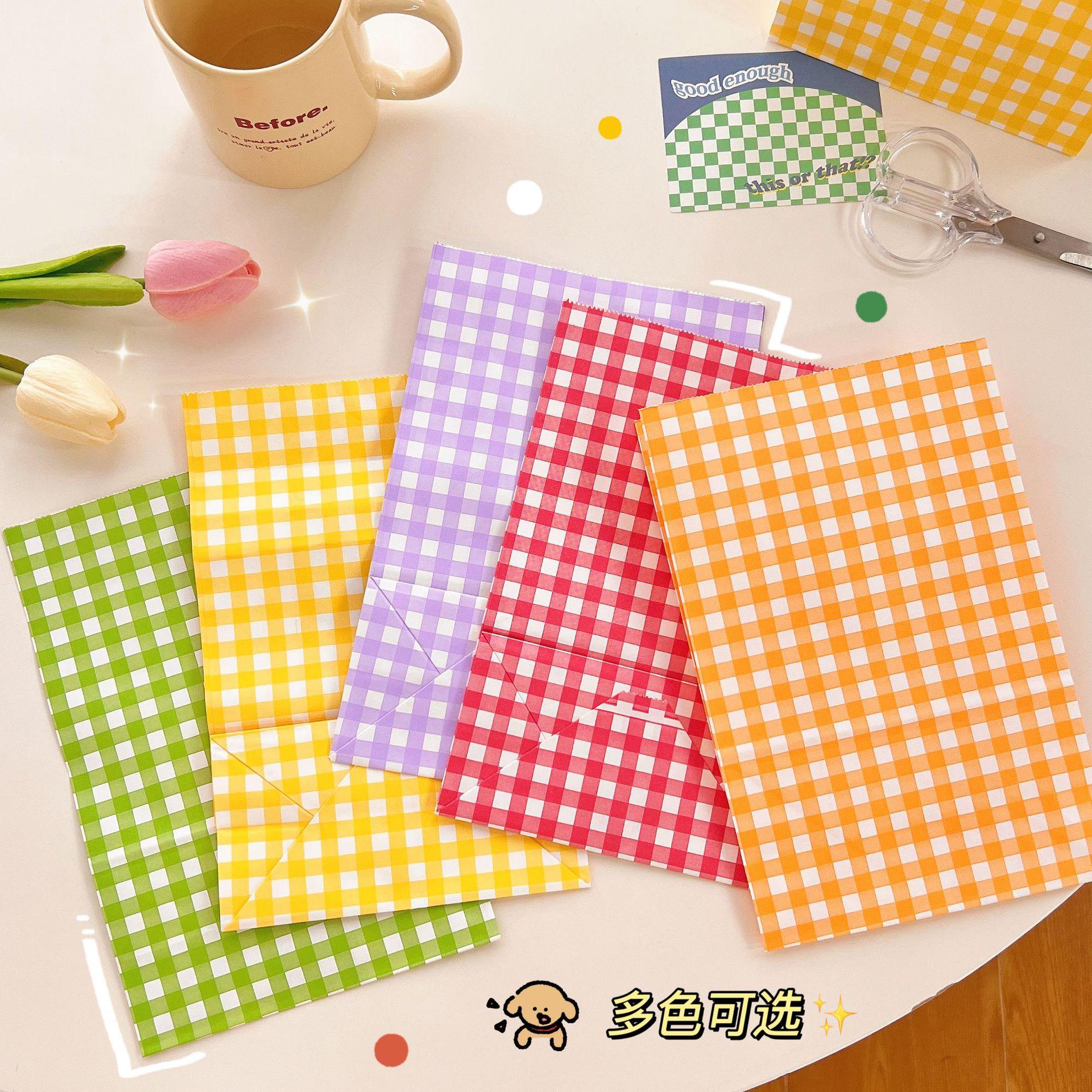 ins korean style colorful plaid kraft paper bag gift packaging small gift paper bag cute storage organize the bag tide details Picture