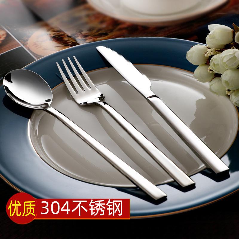 304 stainless steel western tableware square handle stainless steel steak knife and fork three-piece set korean spoon korean dinner fork