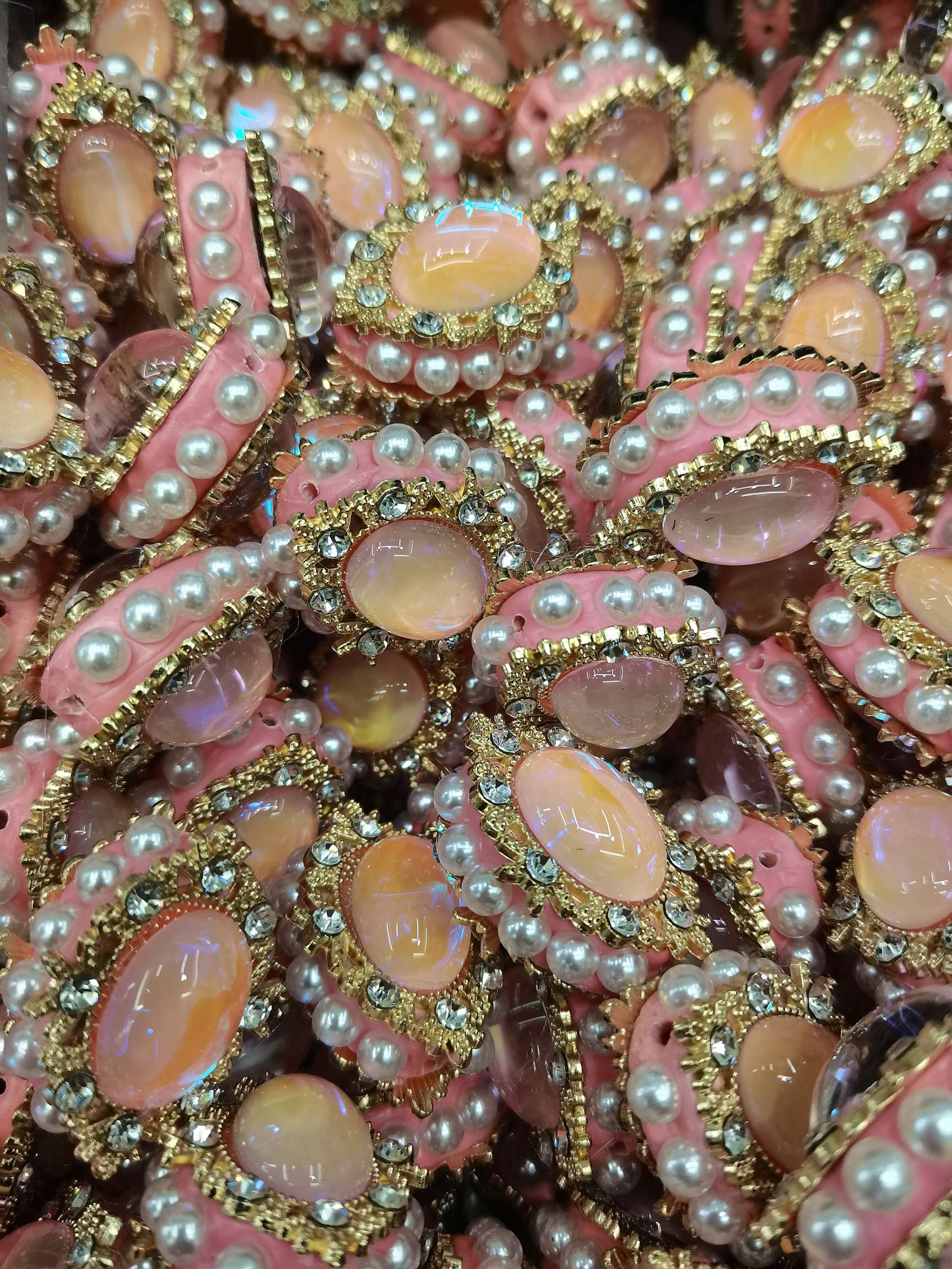 Sky Mirror (Elliptical Alloy Light Pink Crystal Pearl Jewelry)