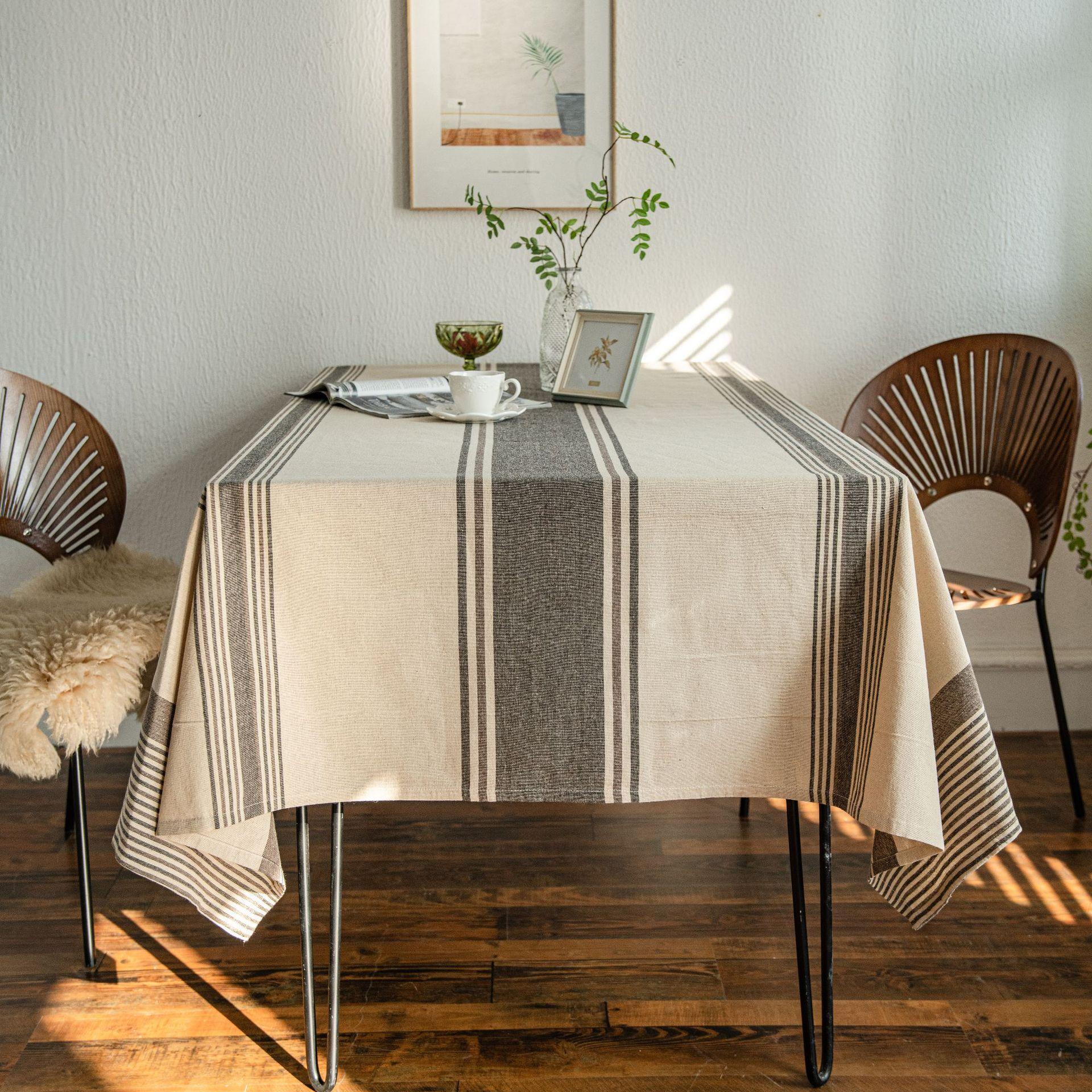 jujia home textile striped tablecloth brown contrast color japanese table cloth coffee table cloth fabric rectangular factory direct supply
