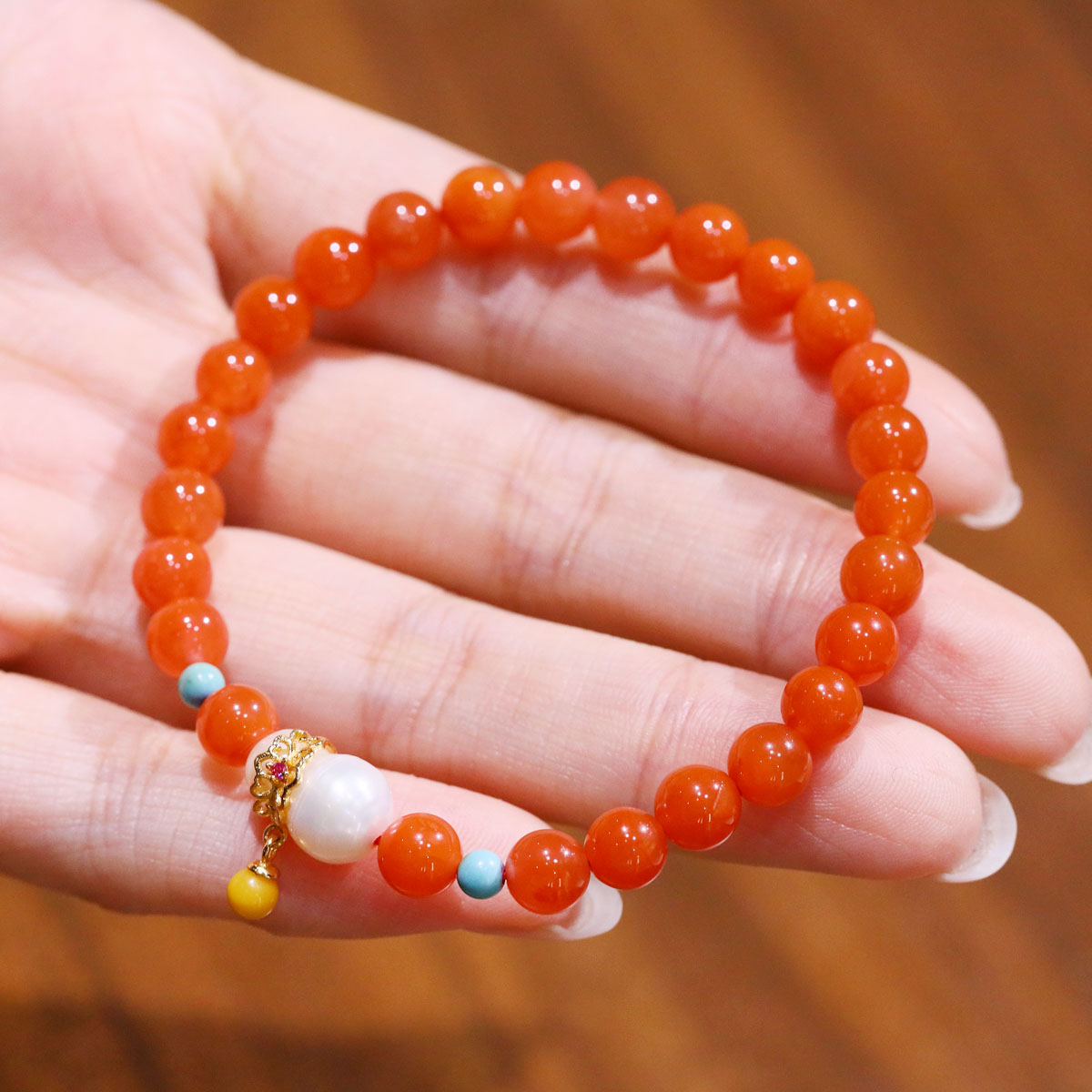 新中式天然南红玛瑙手链女复古民族风设计南红玛瑙手串细节图