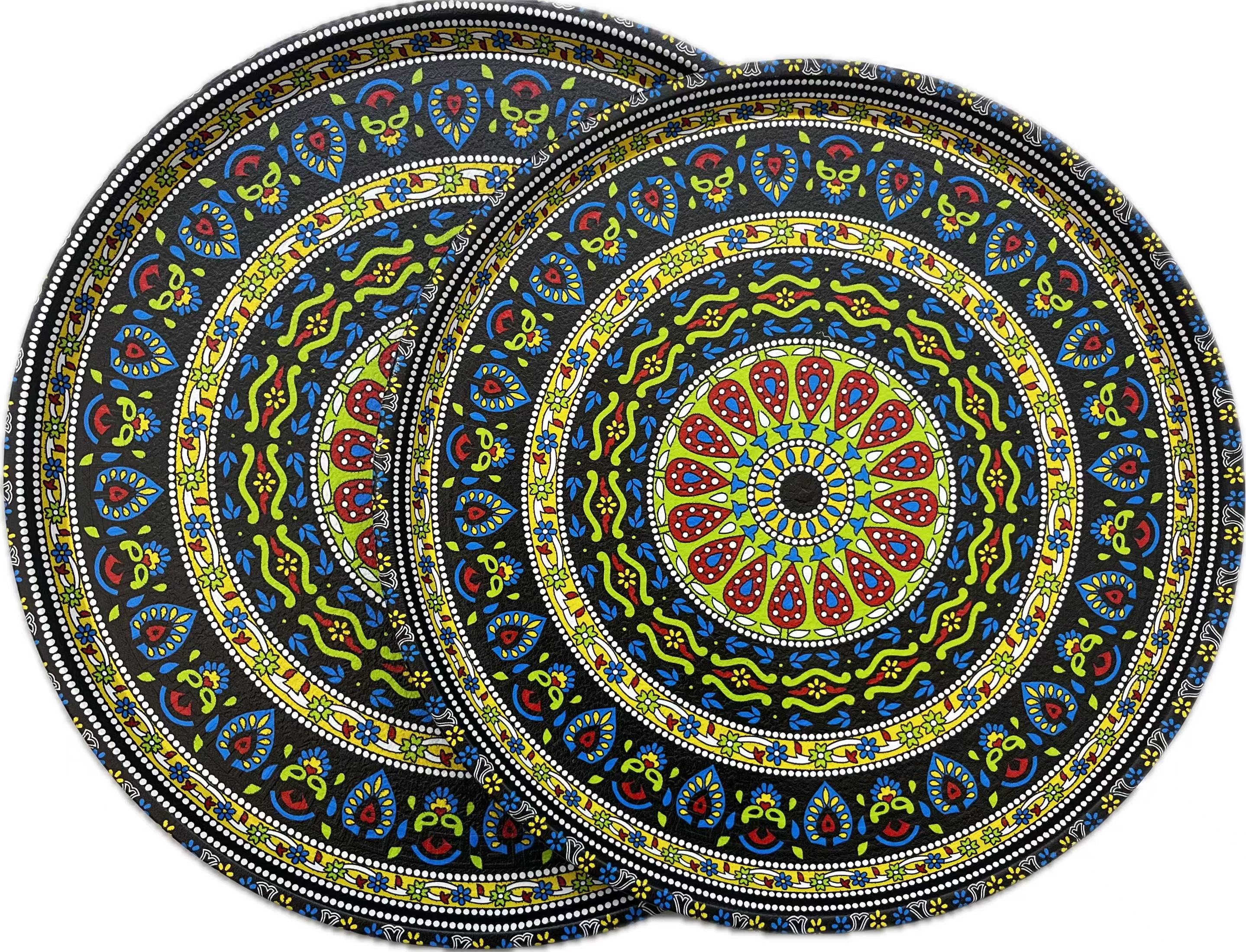 Cross-border foreign trade wholesale craft tray, auspicious pattern leather plastic aromatherapy tray, small tea tray, disc diameter 41cm details Picture