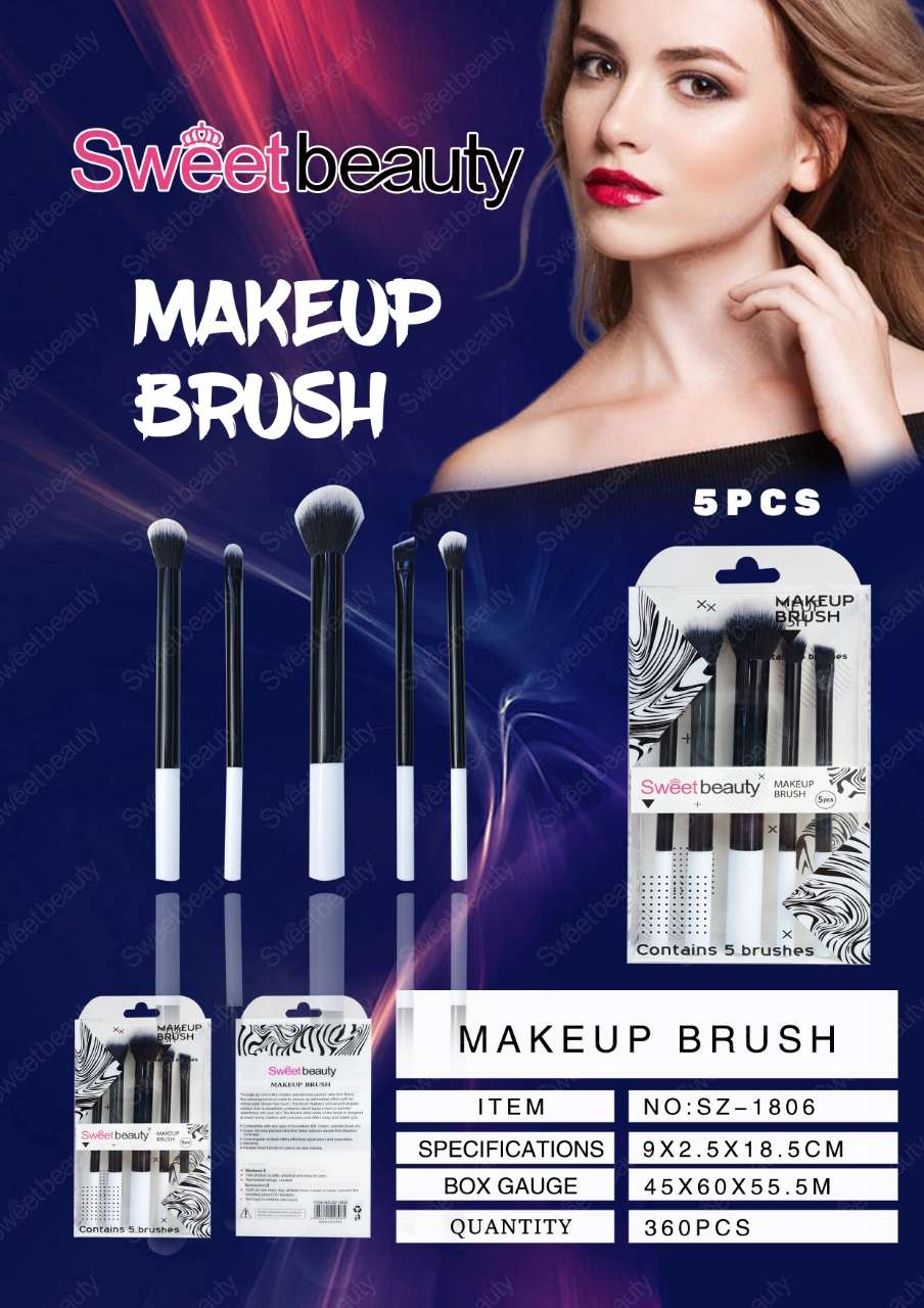 美妆工具化妆刷套装 5支化妆刷 眼影刷粉底刷腮红刷搭配实用刷 美容护肤彩妆必备 黑白色柄 渐变刷毛