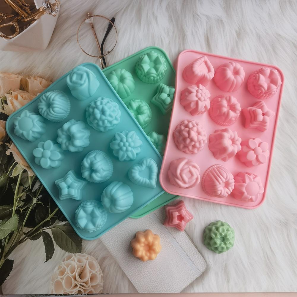 Silicone 12 Flowers and Plants Cake Mold Cake Cooking Mold Chocolate Pudding Mold Creative Soap Mold