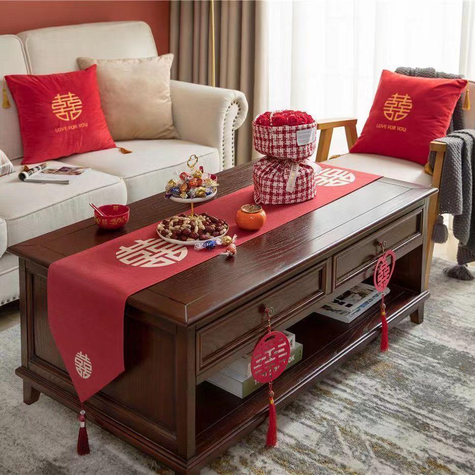 wedding room layout chinese wedding table runner wedding decoration xi character living room coffee table tablecloth wedding supplies bedroom bed runner