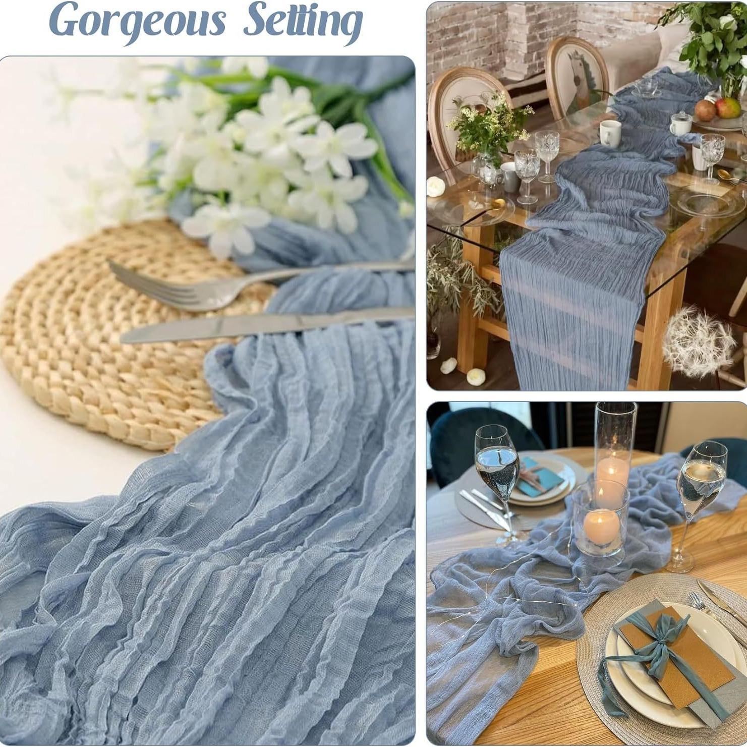 voile champray table runner gauze translucent twist table towel holiday party boho wedding tablecloth full figure