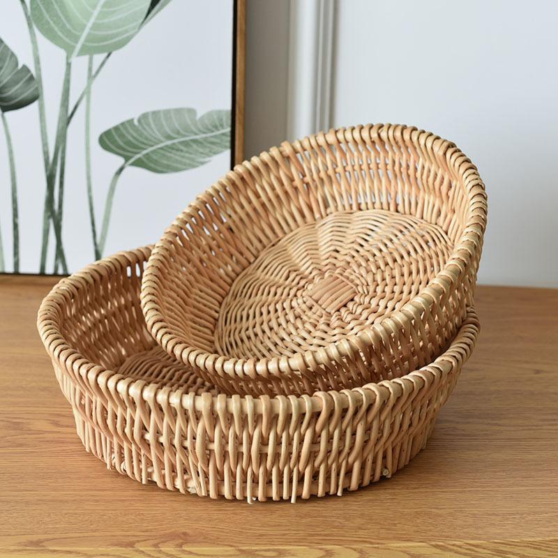 rattan woven storage basket fruit basket plate wicker basket candy snack woven household steamed bread basket handmade vine woven