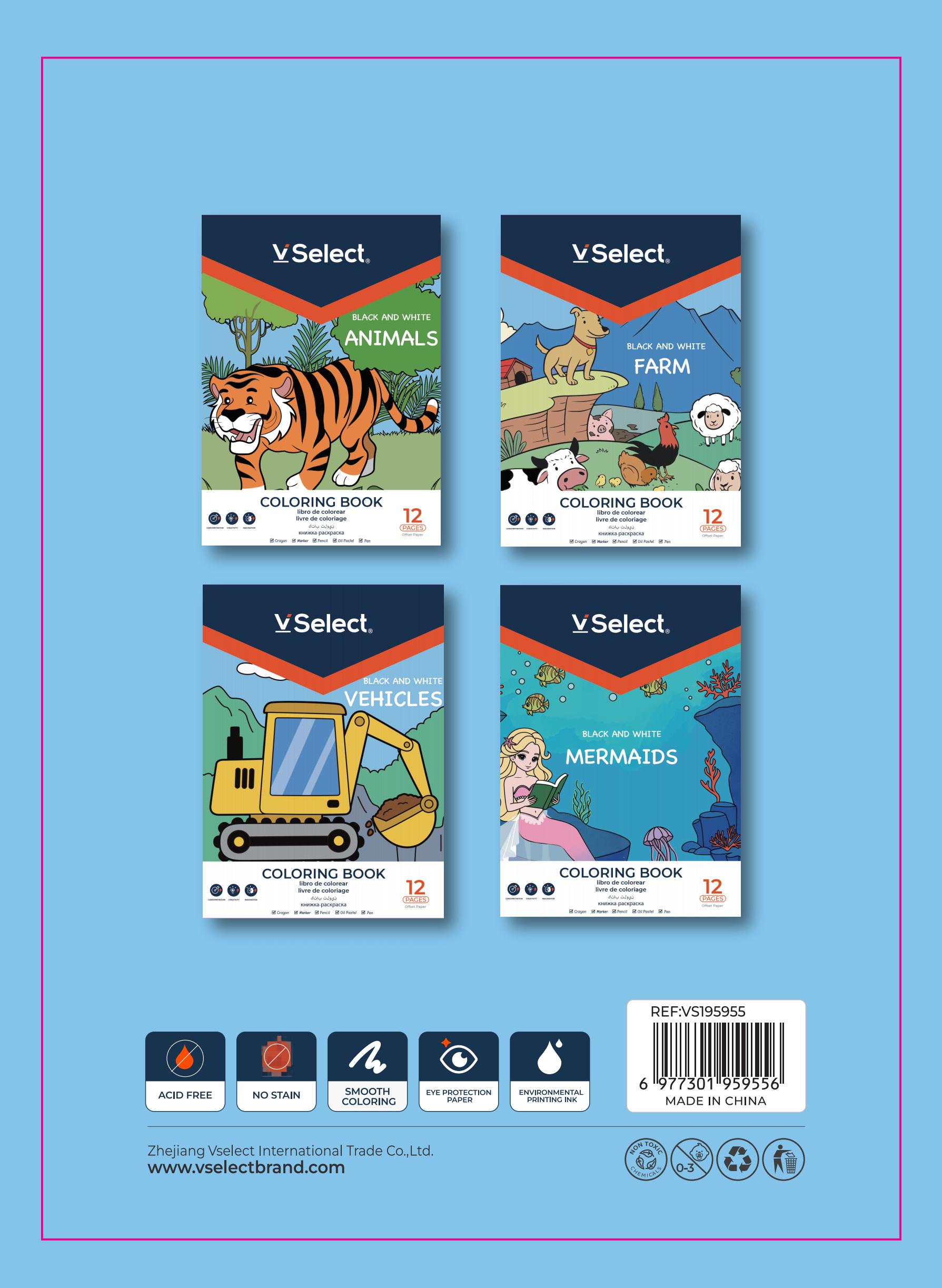 Coloring book, black and white, 12 pages, special for farm export, minimum order quantity: one box details Picture