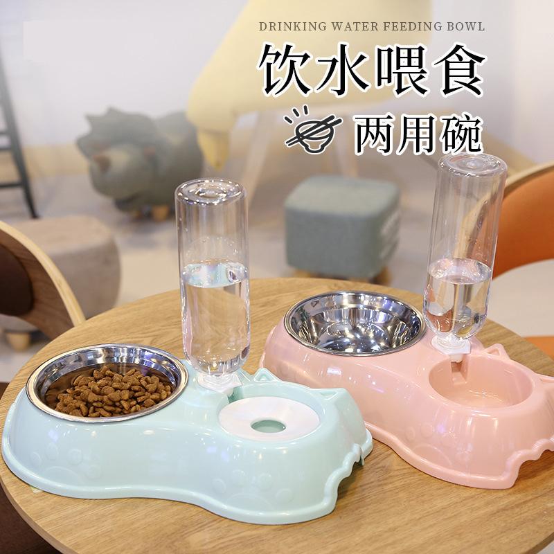 pet bowl wholesale stainless steel cat bowl automatic drinking water dog basin teddy dog bowl cat basin dog food bowl cat double bowl full figure