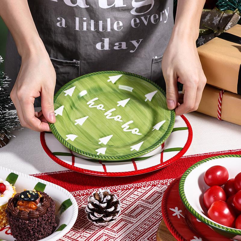 christmas tableware creative cute cartoon christmas dinner plate home ceramic plate underglaze hand painted plate set d