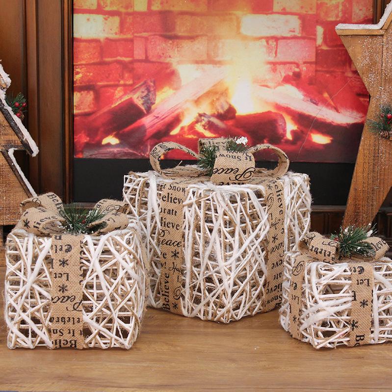 christmas gift box three-piece christmas iron gift bag christmas scene decoration props christmas decorations under the tree ornaments