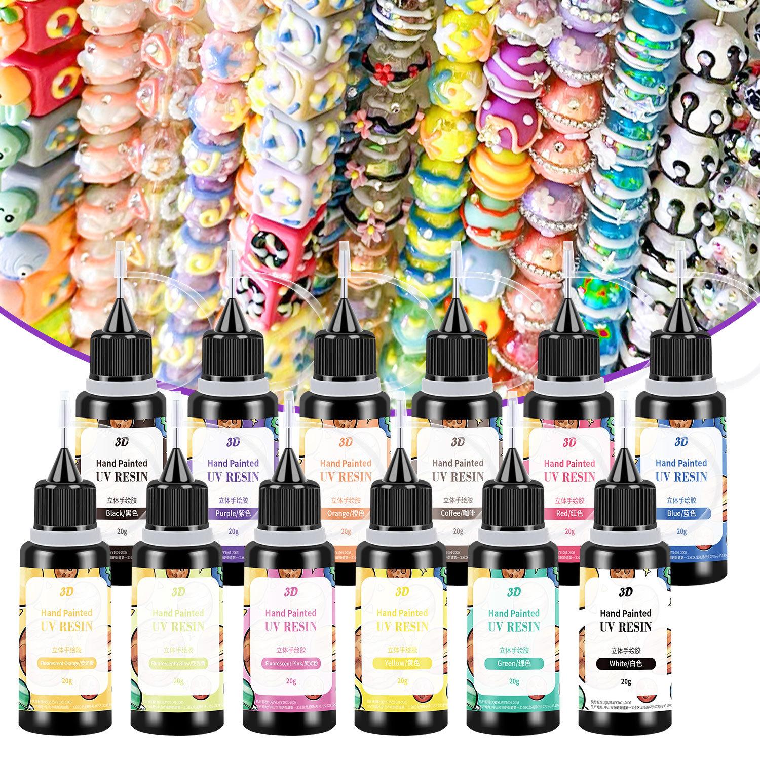 Factory Direct Sales Color Hand Painting Epoxy Handmade DIY 12 Color Three-Dimensional Hand-Painted Beads Glue Base Barrel