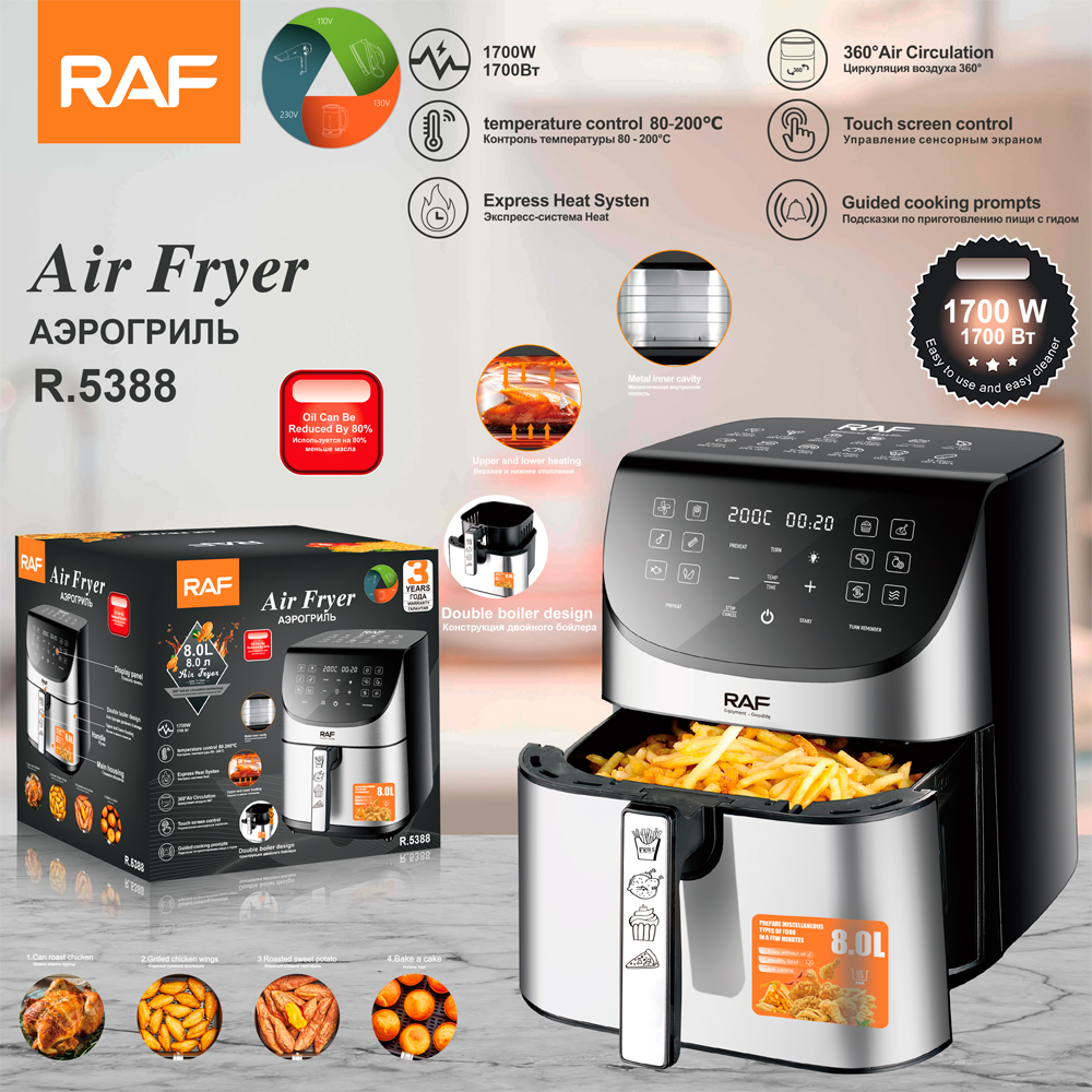 RAF European standard cross-border air fryer, large capacity, multi-functional, smart home visual electric fryer, 8L, no smoke, R.5388