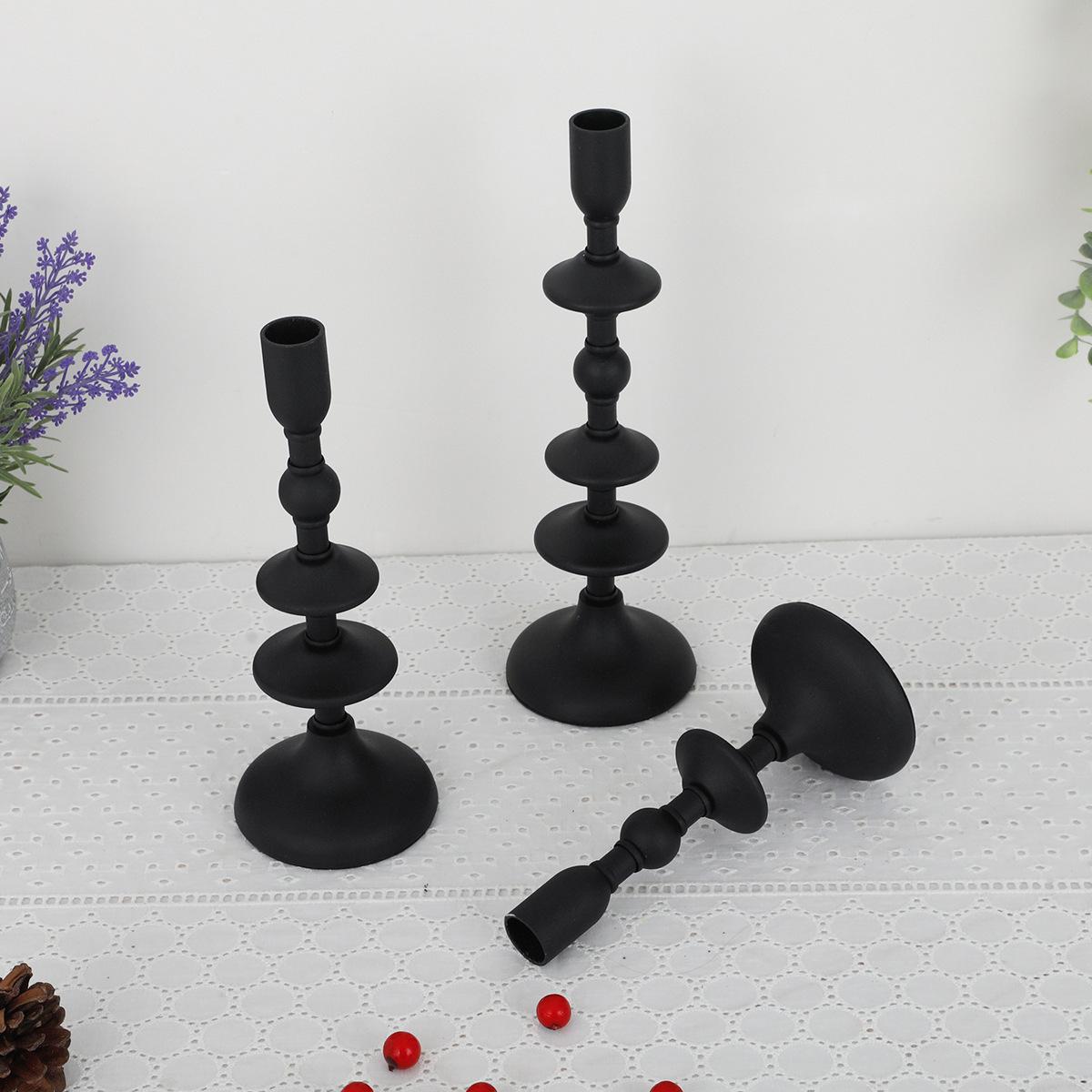 cross-border amazon nordic retro matte black candlestick three-piece set simple romantic candlelight dinner candle holder ornaments