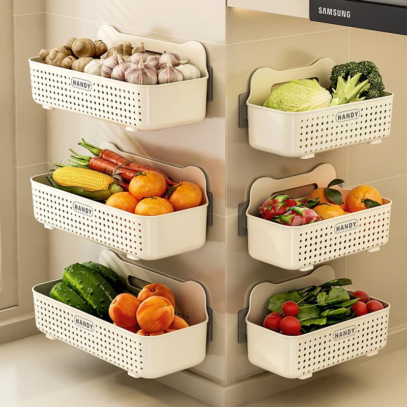 kitchen storage rack wall-mounted storage basket wall-mounted punching-free seasoning basket plastic artifact onion ginger garlic wall-mounted drain basket