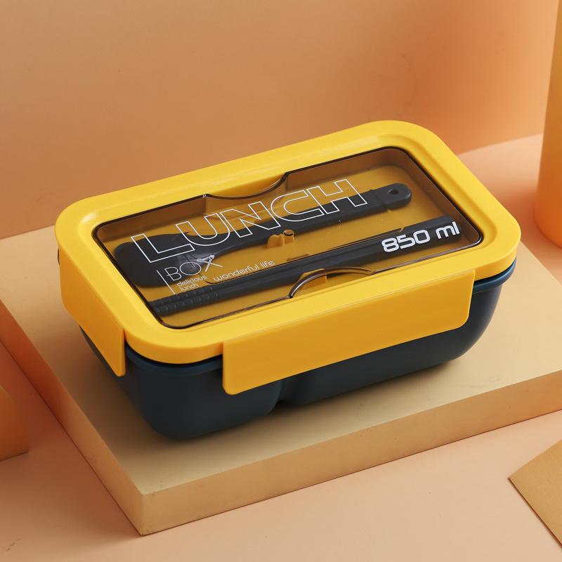 plastic microwave bag tableware rectangular lunch box compartment japanese bento box student 850ml lunch box with tableware