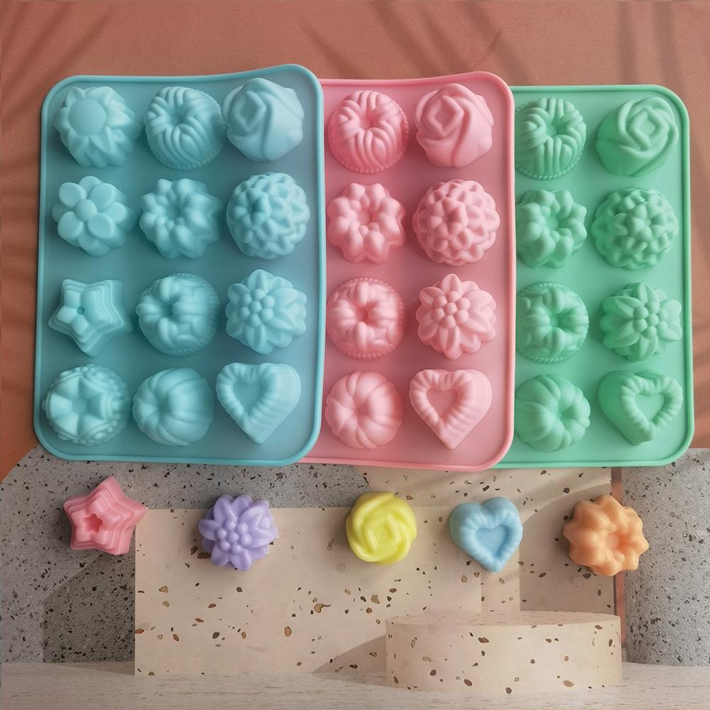 silicone 12 flowers and plants cake mold chocolate jelly pudding soap candy cake mold baking tool