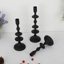 cross-border amazon nordic retro matte black candlestick three-piece set simple romantic candlelight dinner candle holder ornaments