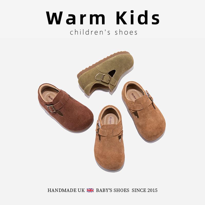 genuine leather children's british retro birkenstock shoes spring and autumn new men's and women's soft bottom toddler leather shoes children's single-layer shoes