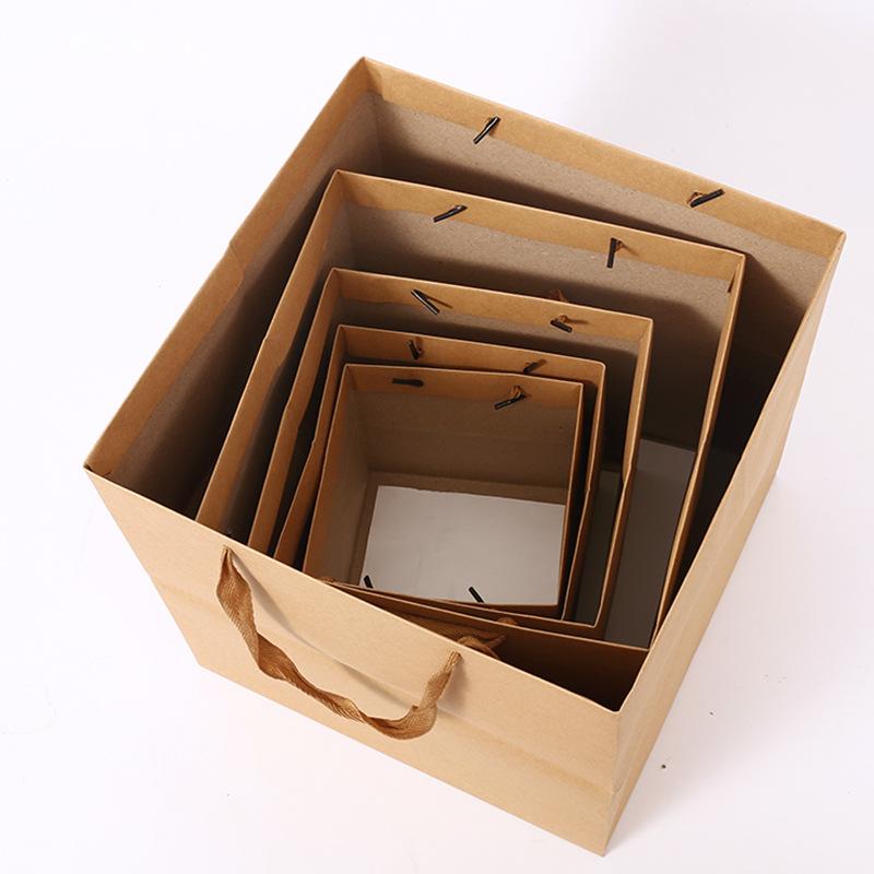 flower shop kraft paper bag baking square wide bottom bag advertising shopping gift handbag factory direct supply Application Scenario