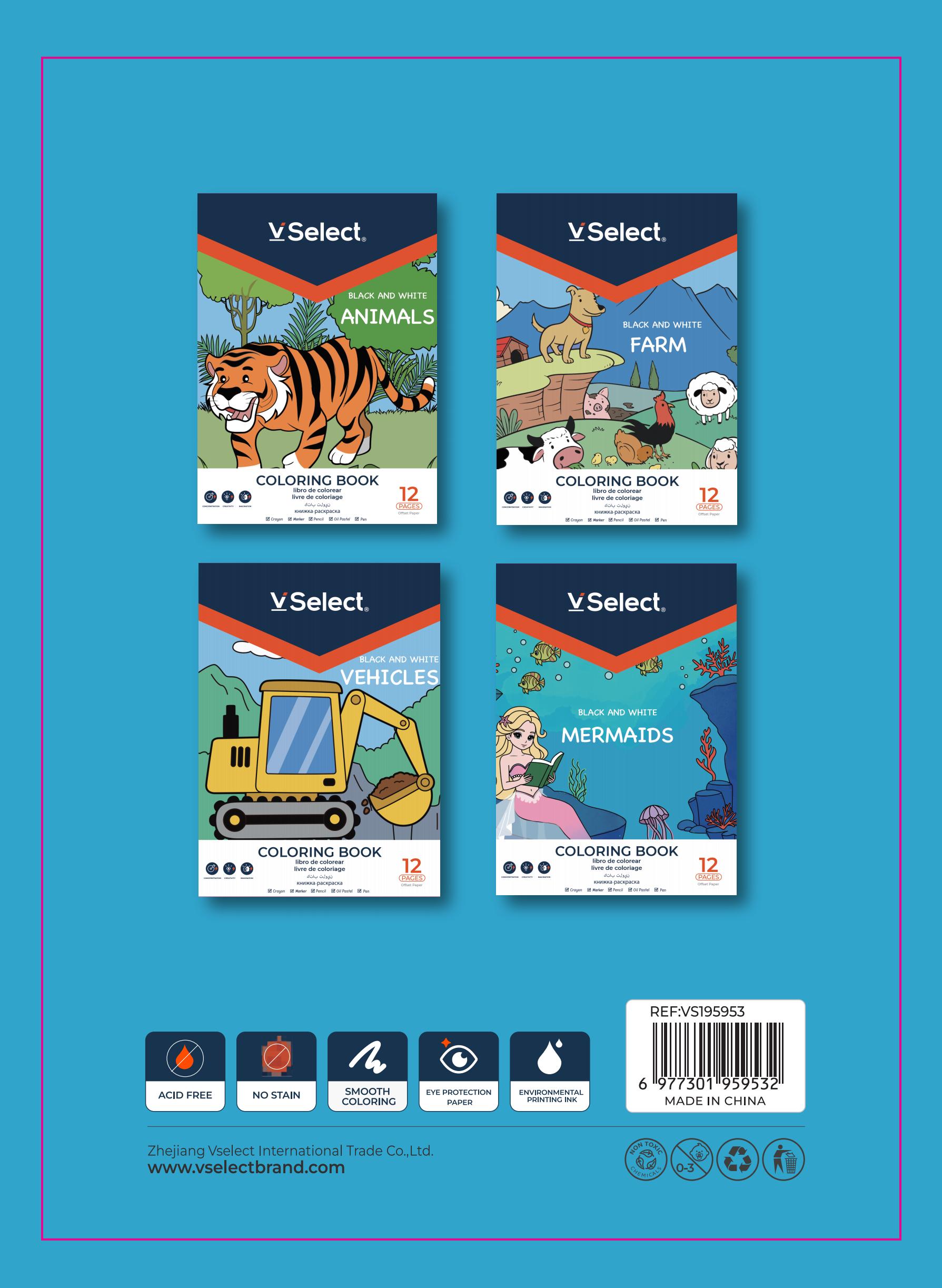 Black and white filling book, 12-page high-age mermaid for export, minimum order quantity one box details Picture