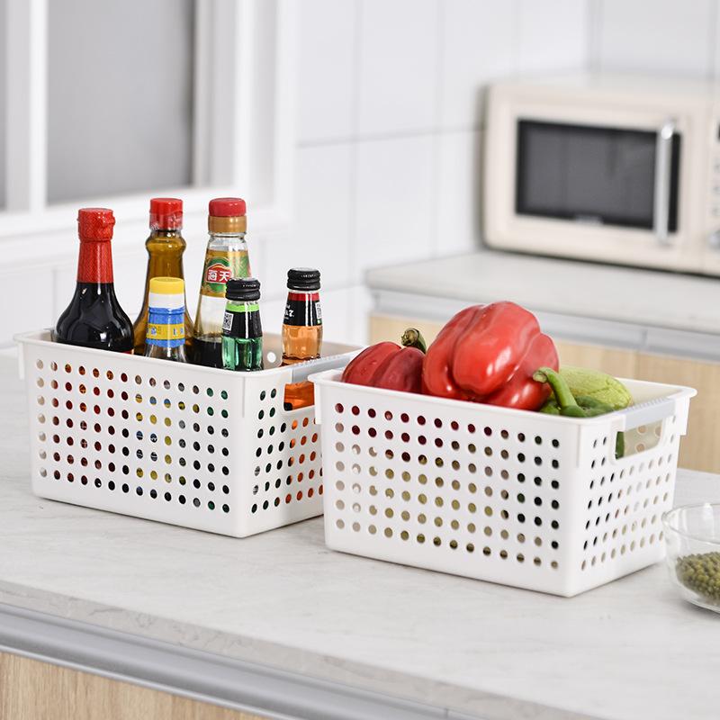 pure white series large storage basket plastic pp rectangular kitchen storage basket mask fruit organizing storage basket