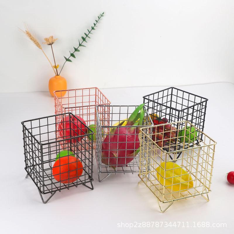 gold large coffee capsule storage basket iron four-leg basket skincare products storage rack metallic desktop storage basket