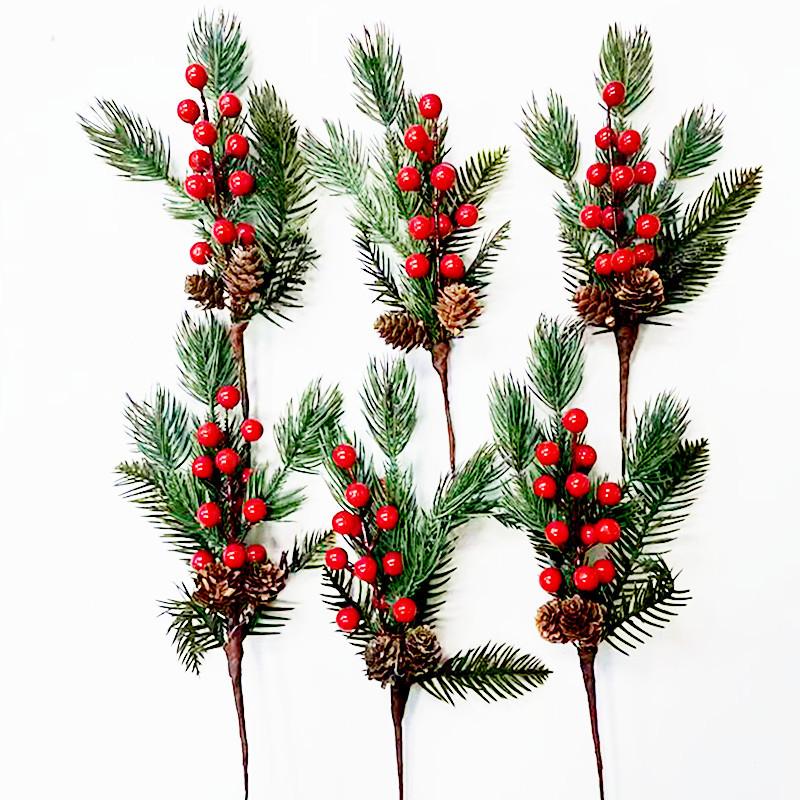 cross-border christmas pine needle accessories simulation pine needles pine needle twig cutting pine cone christmas gift box decorative artificial flower christmas bouquet
