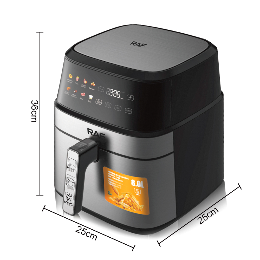 RAF Air fryer, a multi-functional smart touch screen oil-free and smokeless electric fryer with a large capacity of 5L Specification image