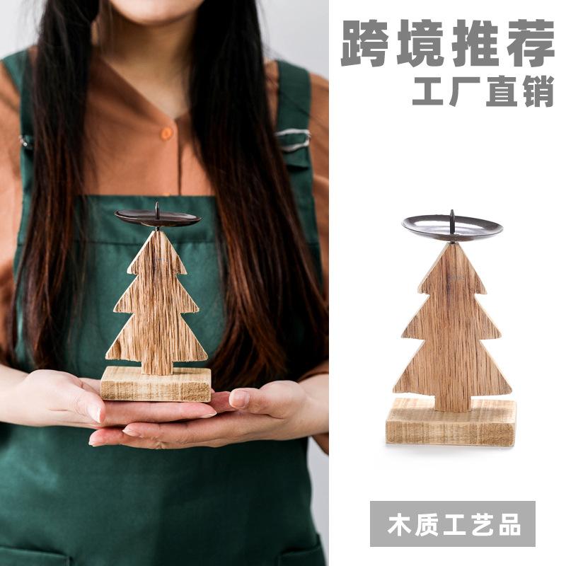 floating wood candlestick base metal decoration vintage church candle candlestick high-legged wooden craft candle holder