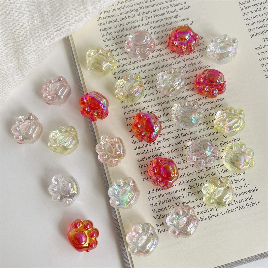 Chen Ming Acrylic high-transparency irion-color cat paw beads, straight hole scattered beads, DIY jewelry necklace, bracelet, pendant and accessories Item Picture